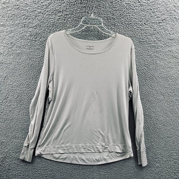 Lands End Womens Top Extra Large Cream Gold Polka Dot‎ Long Sleeve Shirt Stretch - Picture 1 of 8